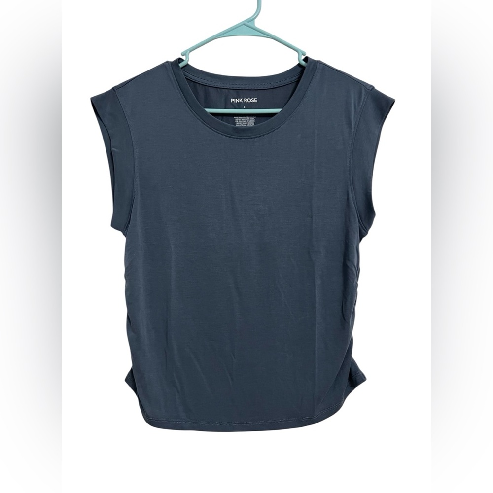 PINK ROSE women’s blue grey sleeveless cap sleeve muscle tee NWT size LARGE